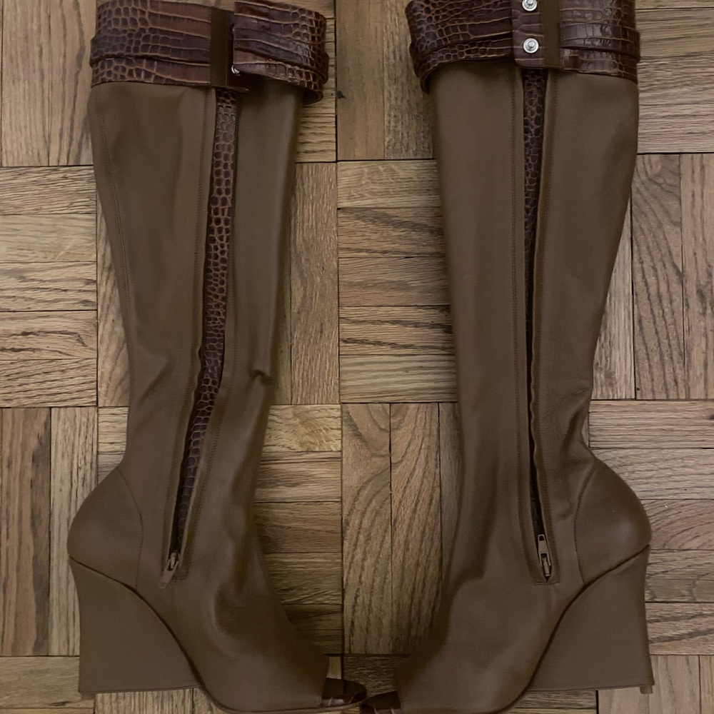 Givenchy Brown Croc-Embossed Heeled Boots